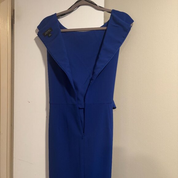 Tahari ASL Women Cobalt Blue Side Tide Crepe Sheath Cap sleeve Dress Size 14 - Picture 6 of 16